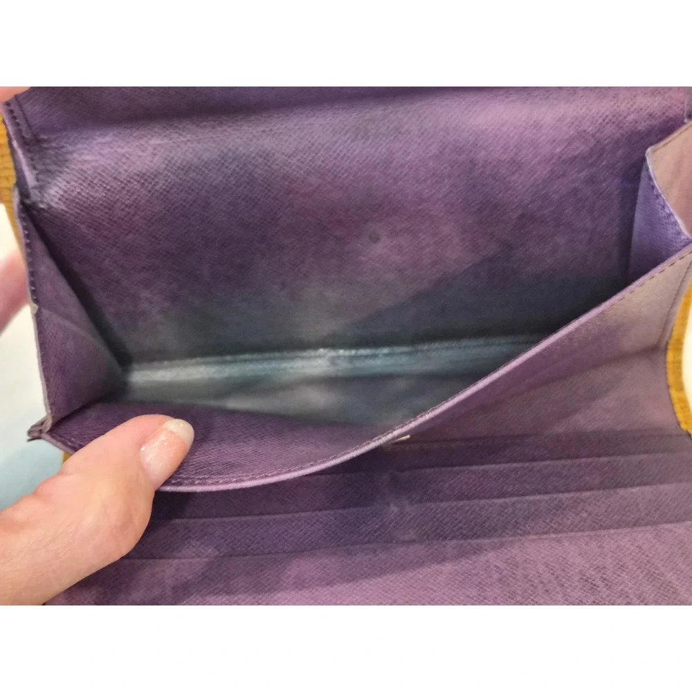 Louis Vuitton Epi Leather Long Tri-fold Wallet Yellow Purple Made in Spain